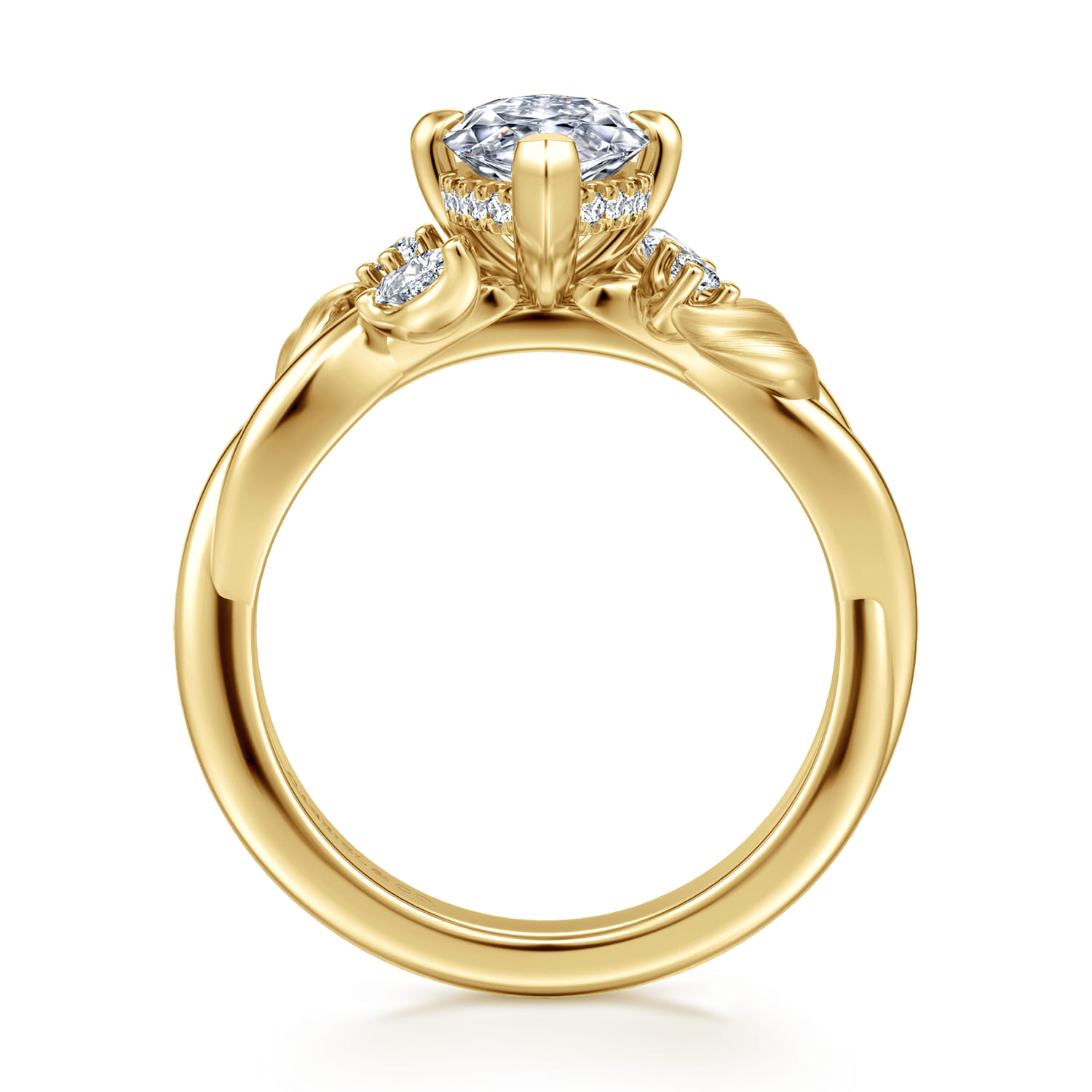 Darling - 14K Yellow Gold Compass Prong Twisted Marquise Shape Diamond Engagement Ring - 0.19 ct - Shot 2
