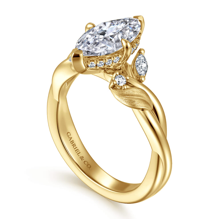 Darling - 14K Yellow Gold Compass Prong Twisted Marquise Shape Diamond Engagement Ring - 0.19 ct - Shot 3