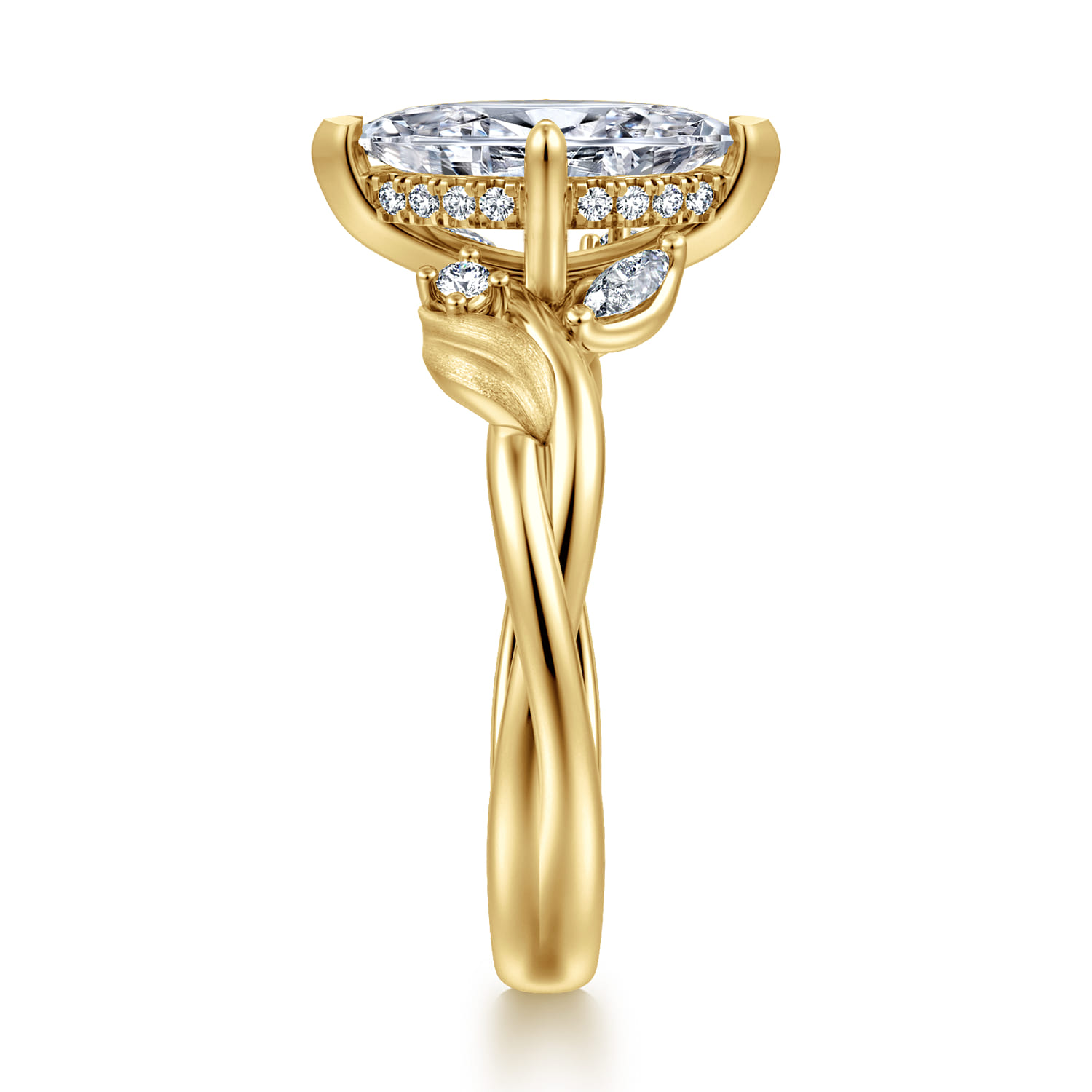 Darling - 14K Yellow Gold Compass Prong Twisted Marquise Shape Diamond Engagement Ring - 0.19 ct - Shot 4