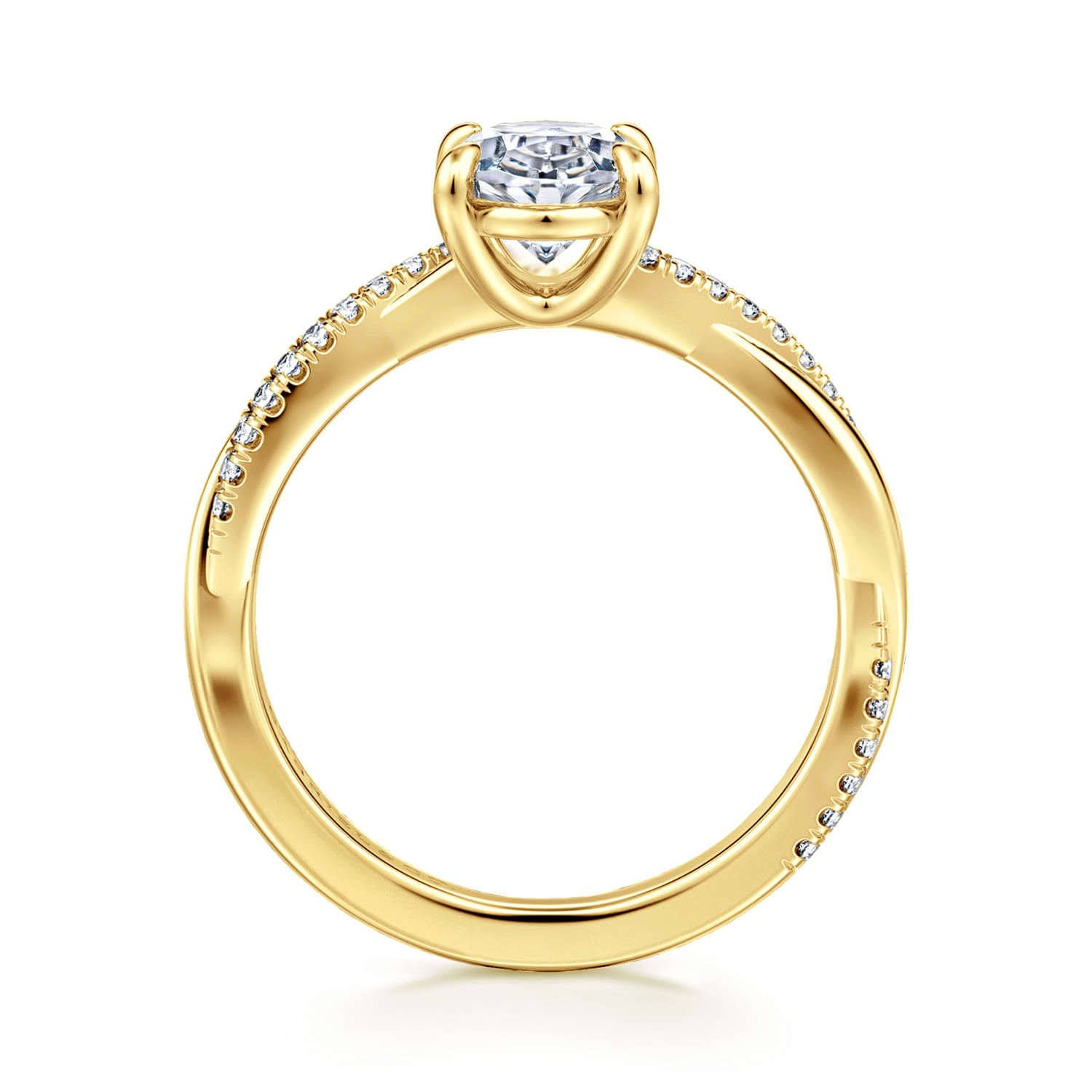 14K Yellow Gold Oval Twisted Diamond Engagement Ring - 0.16 ct - Shot 2