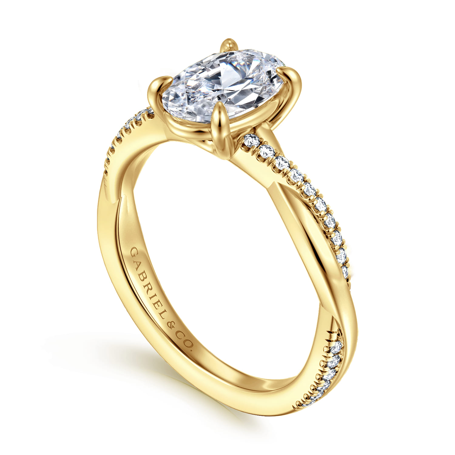 14K Yellow Gold Oval Twisted Diamond Engagement Ring - 0.16 ct - Shot 3
