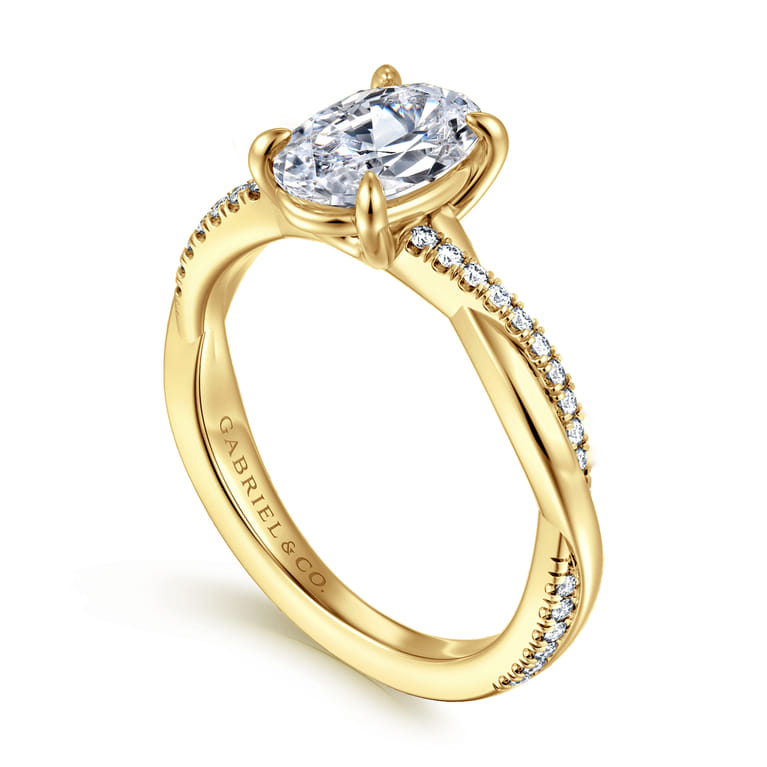 14K Yellow Gold Oval Twisted Diamond Engagement Ring - 0.16 ct - Shot 3