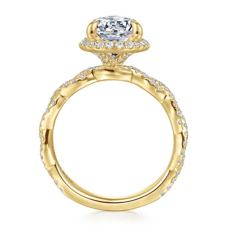 Sharon - 14K Yellow Gold Oval Halo Twisted Diamond Engagement Ring - 0.57 ct - Shot 2
