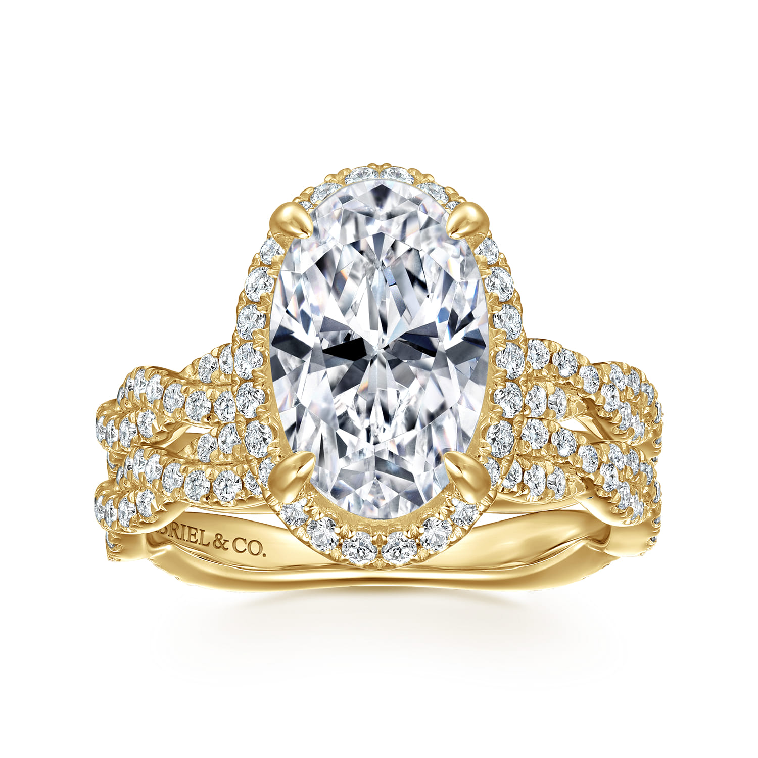Sharon - 14K Yellow Gold Oval Halo Twisted Diamond Engagement Ring - 0.57 ct - Shot 4