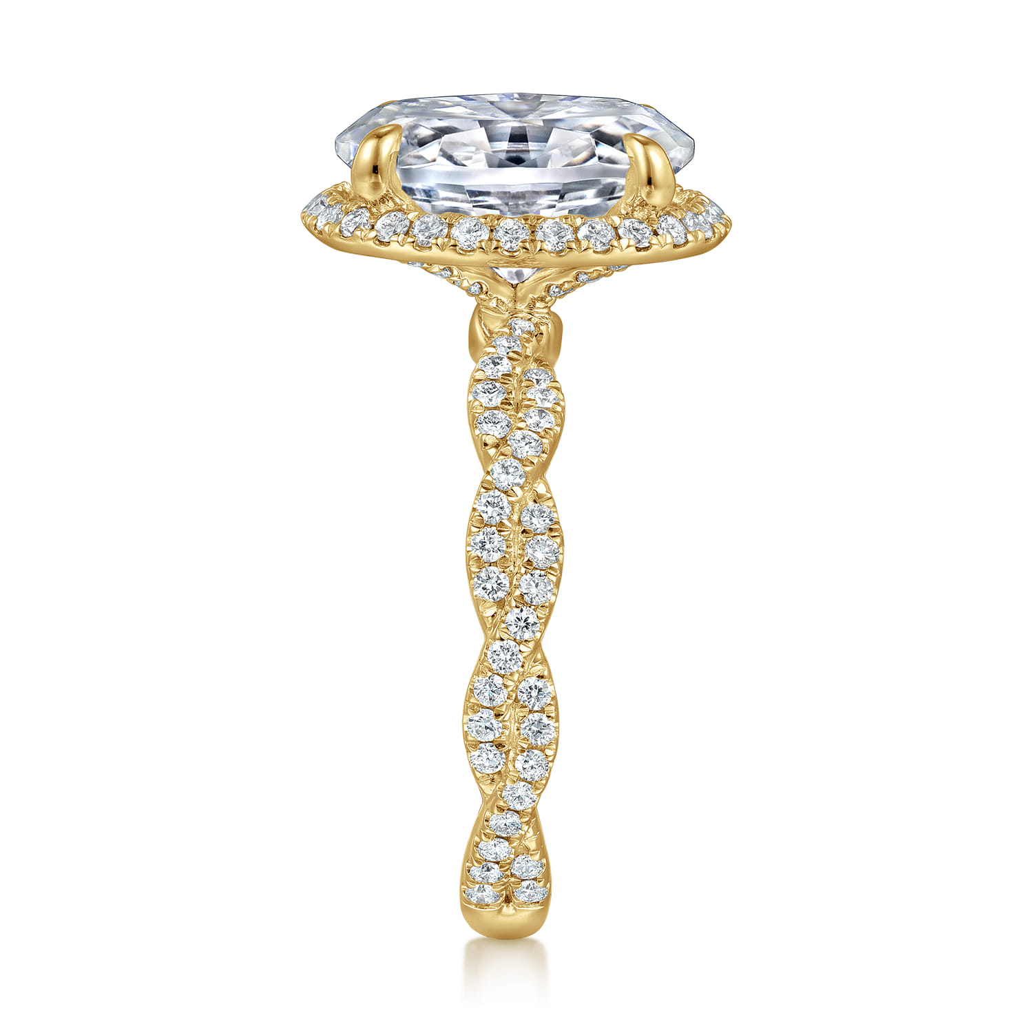 Sharon - 14K Yellow Gold Oval Halo Twisted Diamond Engagement Ring - 0.57 ct - Shot 5