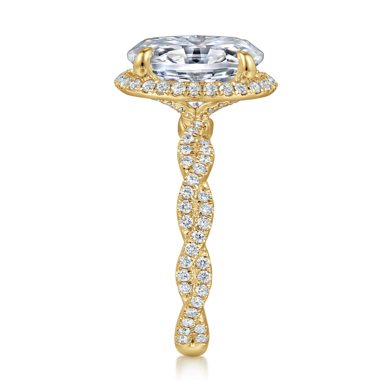 Sharon - 14K Yellow Gold Oval Halo Twisted Diamond Engagement Ring - 0.57 ct - Shot 5