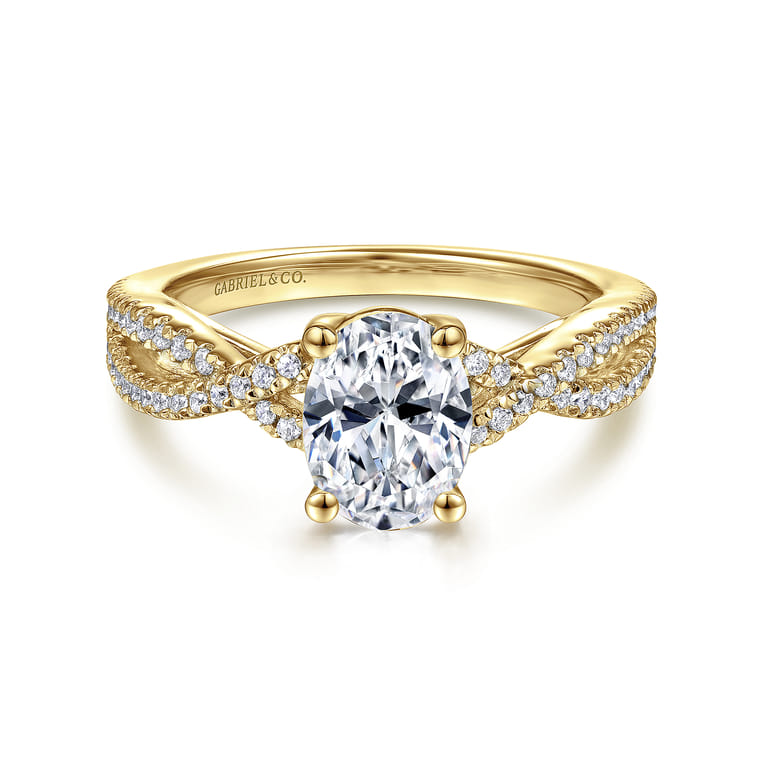 Gina - 14K Yellow Gold Twisted Oval Diamond Engagement Ring - 0.2 ct - Shot 1