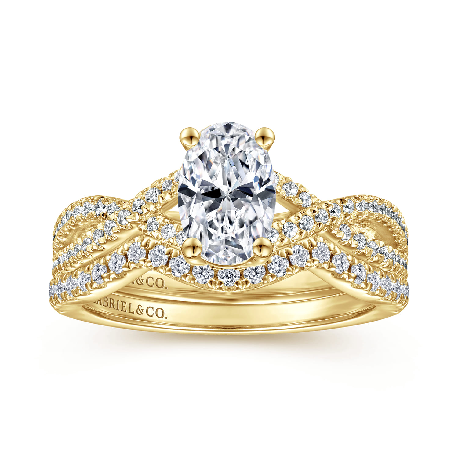 Gina - 14K Yellow Gold Twisted Oval Diamond Engagement Ring - 0.2 ct - Shot 4