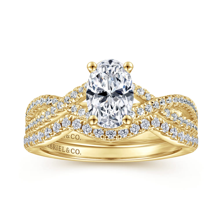 Gina - 14K Yellow Gold Twisted Oval Diamond Engagement Ring - 0.2 ct - Shot 4