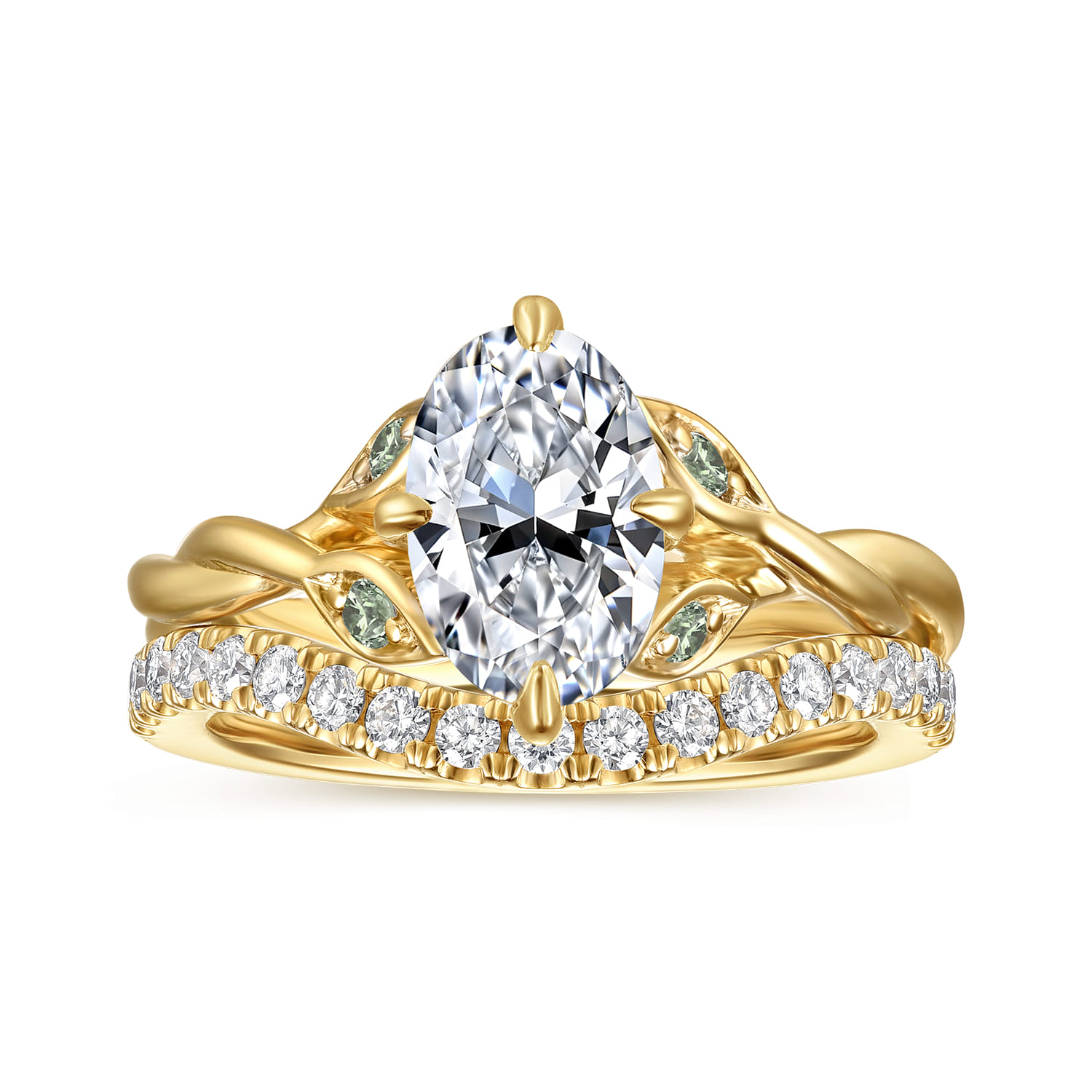 Daija - 14K Yellow Gold Twisted Oval Green Sapphire and Diamond Engagement Ring - Shot 4