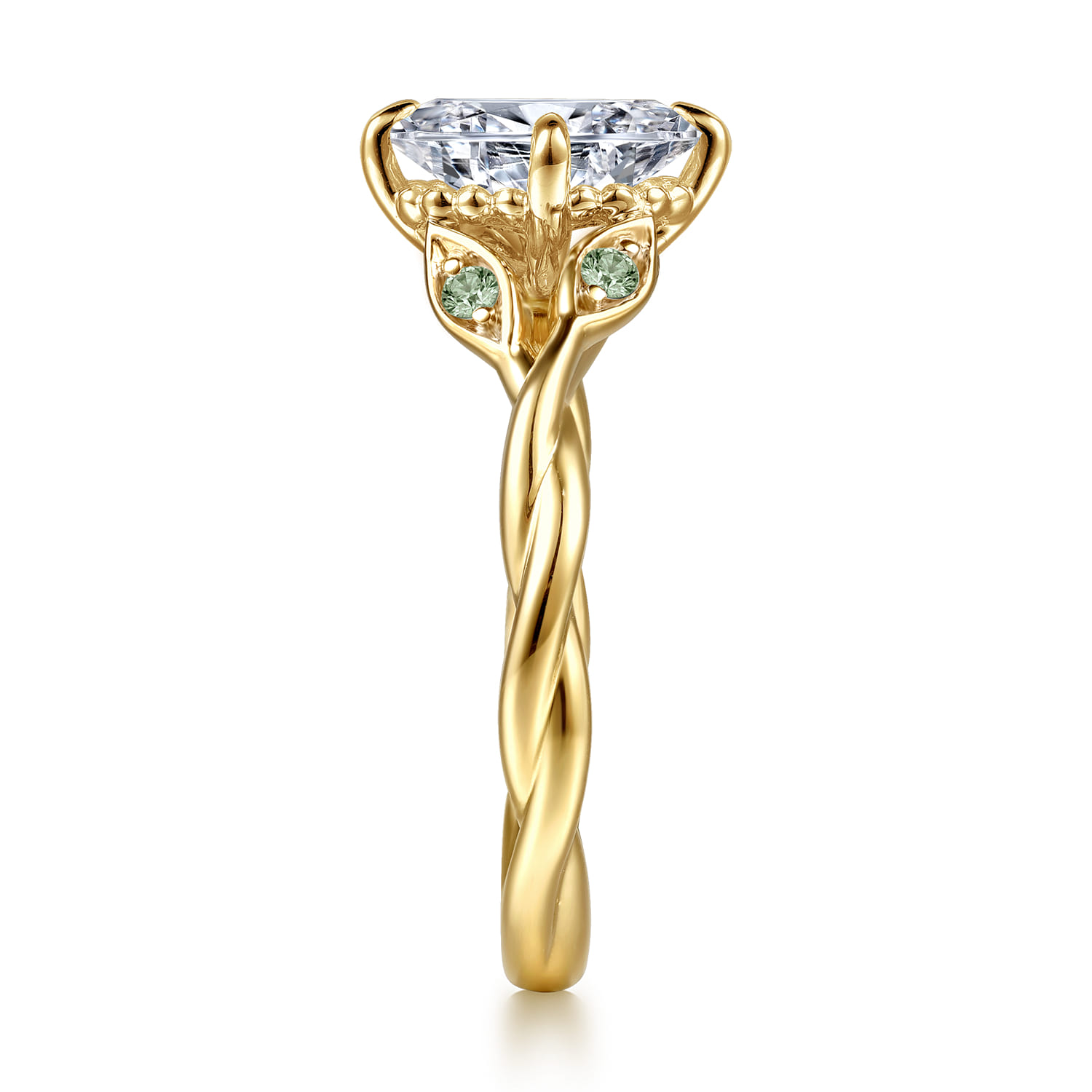 Daija - 14K Yellow Gold Twisted Oval Green Sapphire and Diamond Engagement Ring - Shot 5