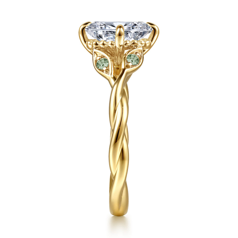 Daija - 14K Yellow Gold Twisted Oval Green Sapphire and Diamond Engagement Ring - Shot 5