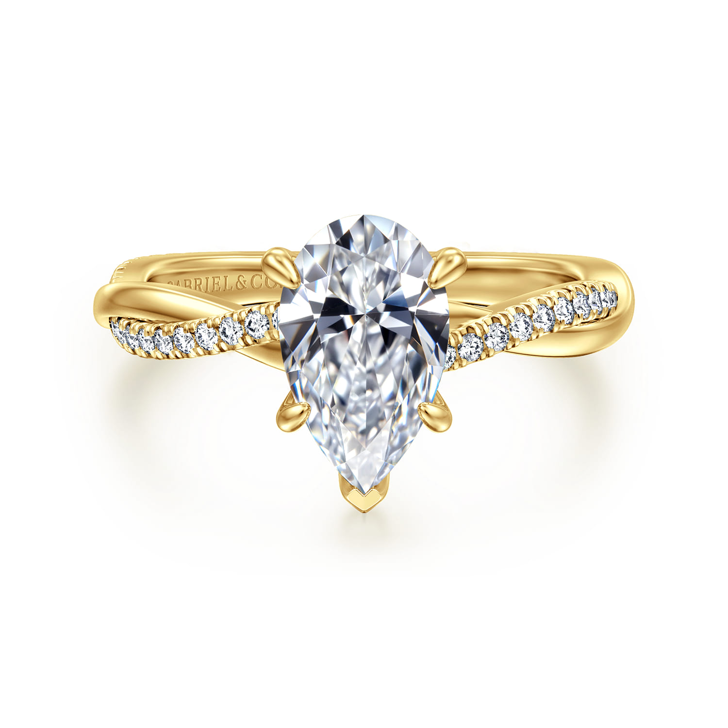 Campana - 14K Yellow Gold Pear Shape Twisted Diamond Engagement Ring - 0.16 ct - Shot 1