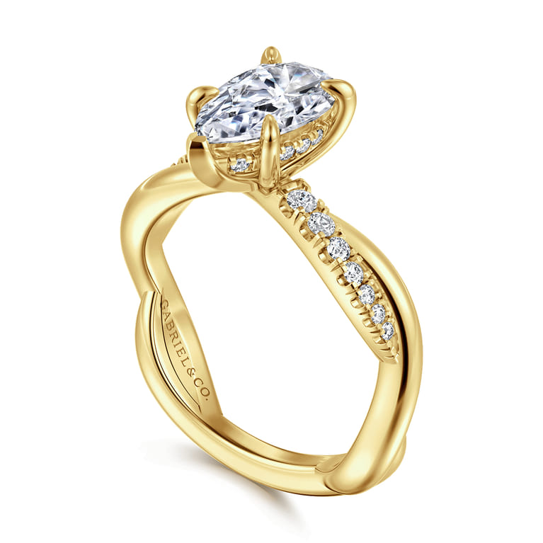 Panelope - 14K Yellow Gold Twisted Pear Shape Diamond Engagement Ring - 0.21 ct - Shot 3
