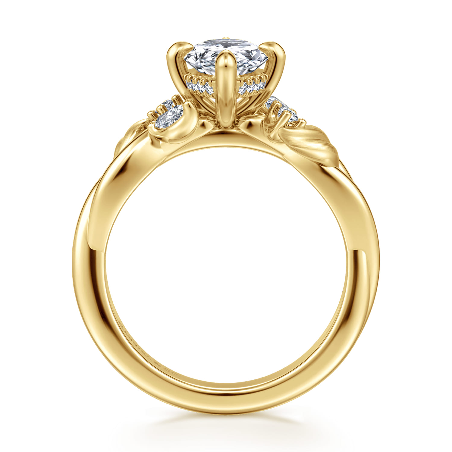Darling - 14K Yellow Gold Compass Prong Twisted Pear Shape Diamond Engagement Ring - 0.19 ct - Shot 2
