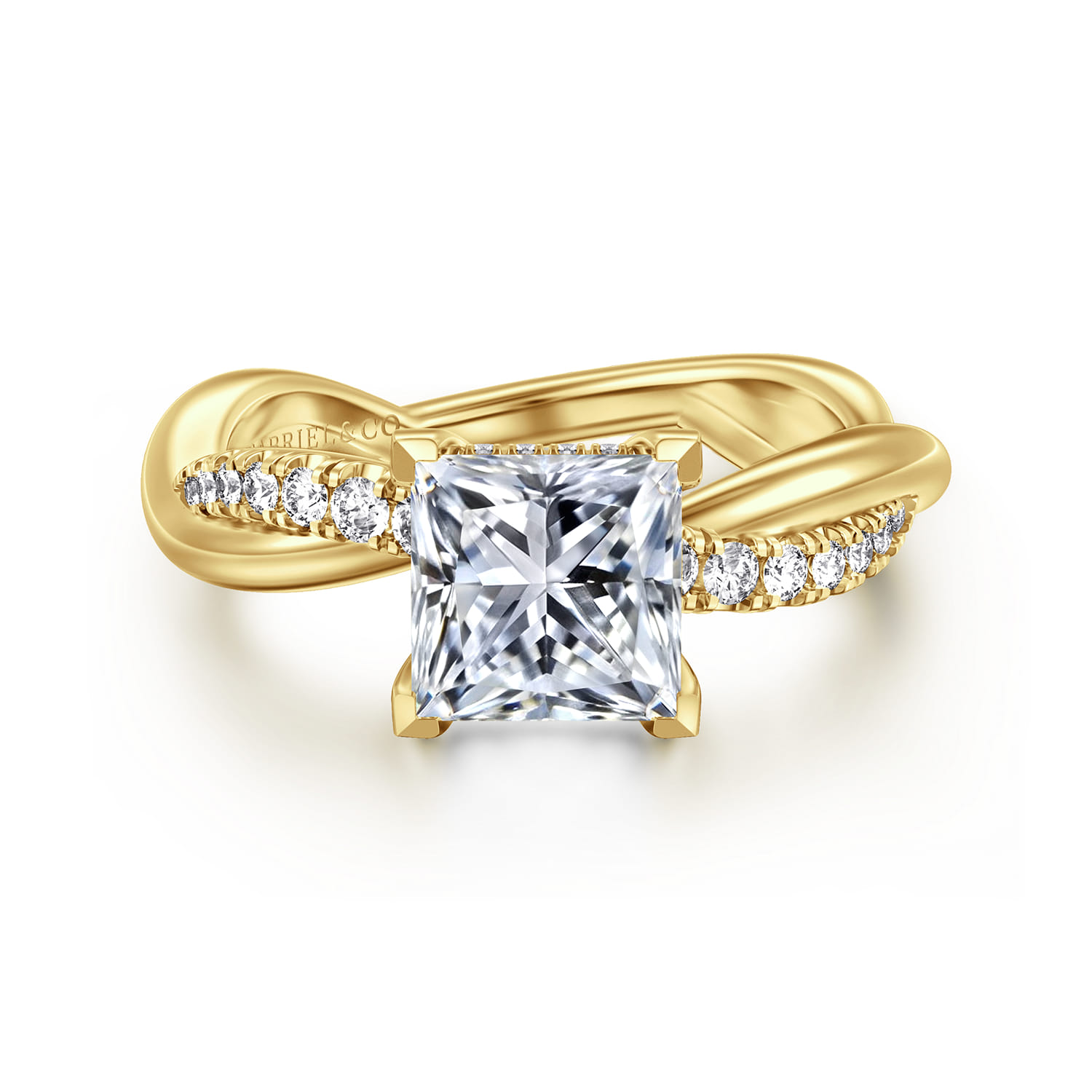 Panelope - 14K Yellow Gold Twisted Princess Cut Diamond Engagement Ring - 0.22 ct - Shot 1