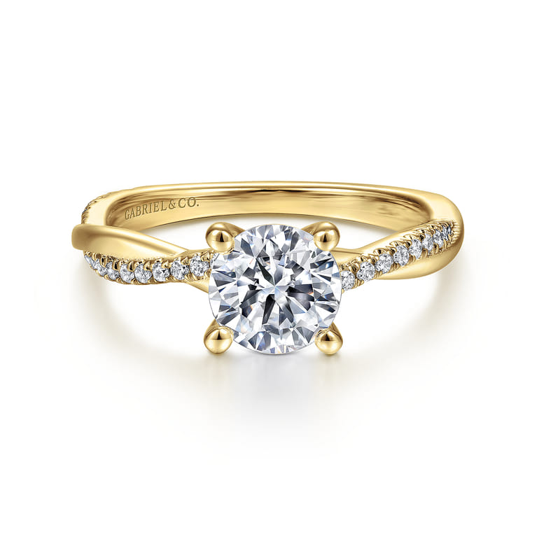 Campana - 14K Yellow Gold Twisted Round Diamond Engagement Ring - 0.14 ct - Shot 1