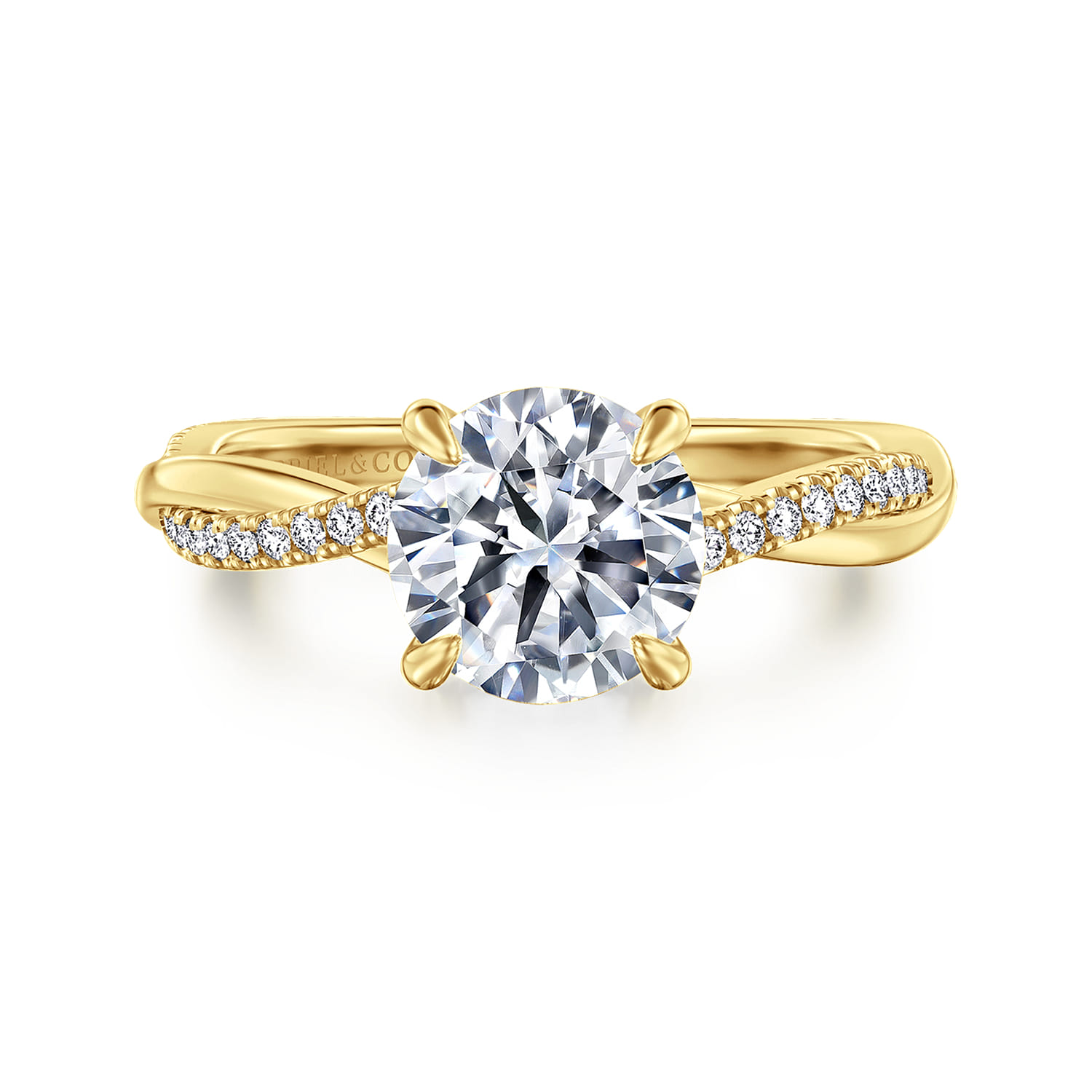 Campana - 14K Yellow Gold Round Twisted Diamond Engagement Ring - 0.14 ct - Shot 1