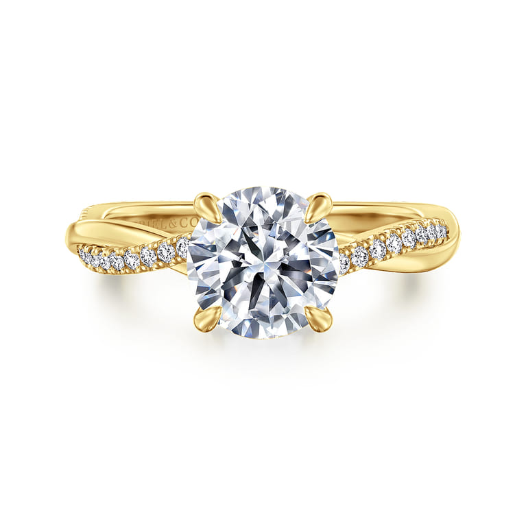 Campana - 14K Yellow Gold Round Twisted Diamond Engagement Ring - 0.14 ct - Shot 1