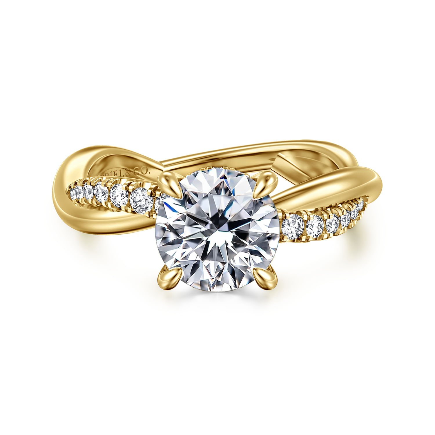 Panelope - 14K Yellow Gold Twisted Round Diamond Engagement Ring - 0.24 ct - Shot 1