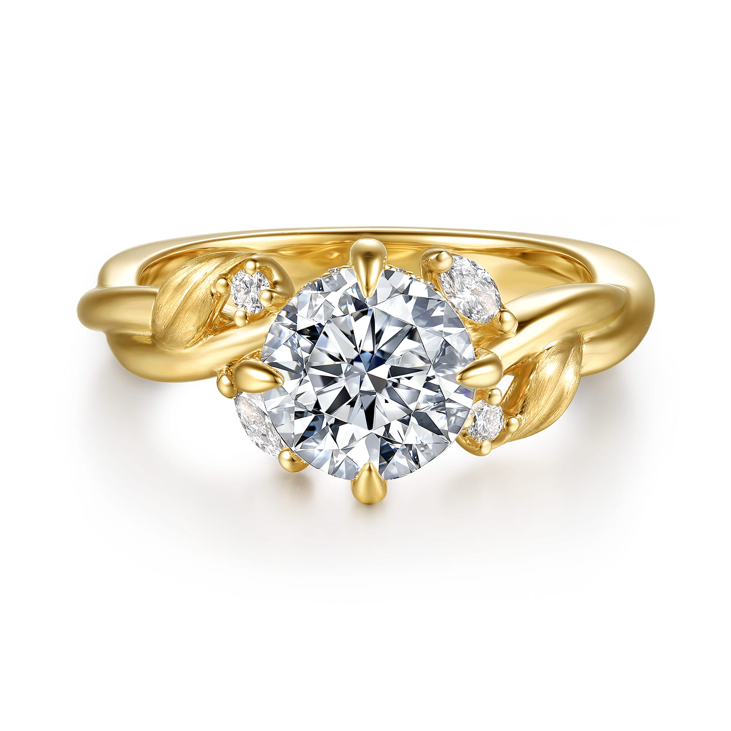Darling - 14K Yellow Gold Compass Prong Twisted Round Diamond Engagement Ring - 0.19 ct - Shot 1