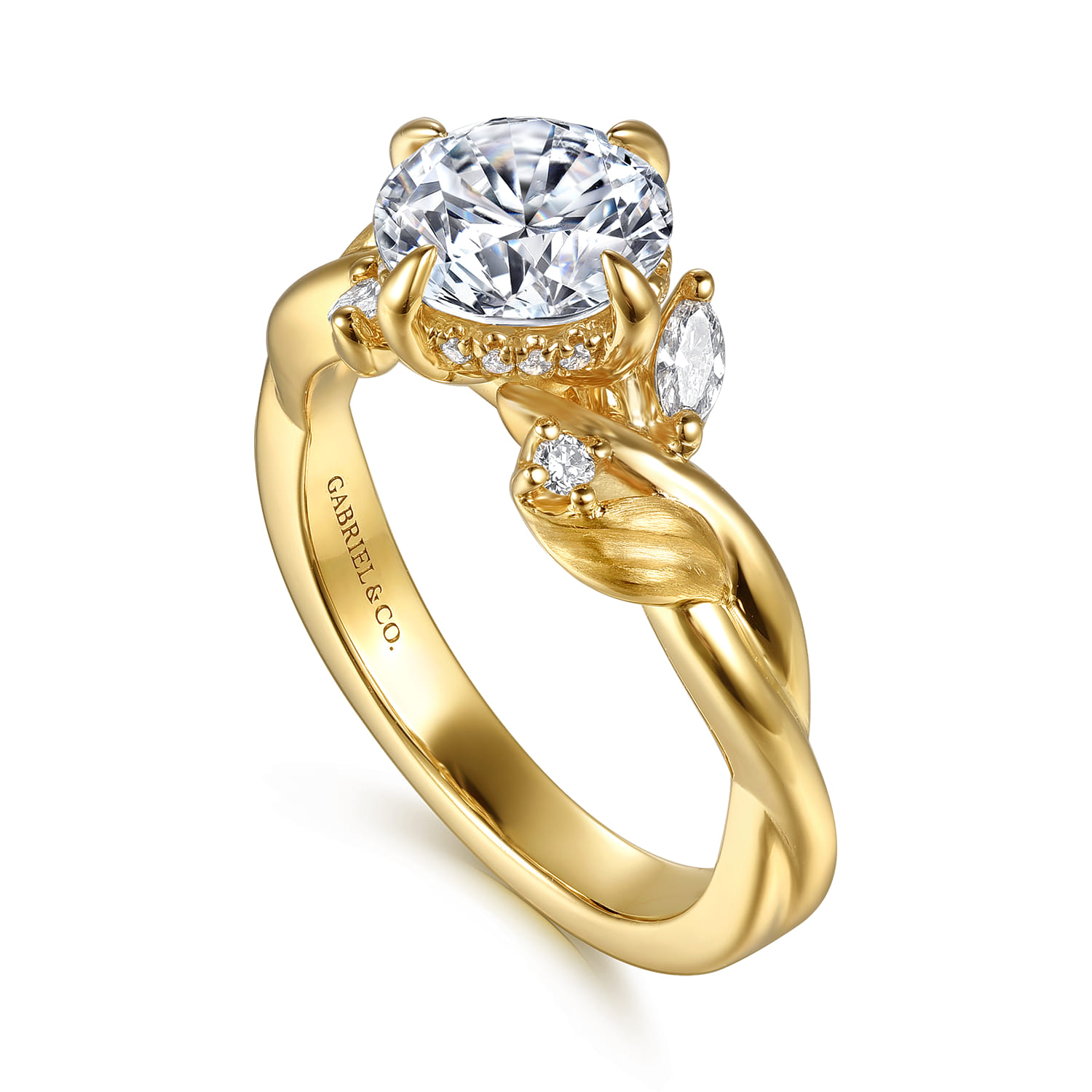 Darling - 14K Yellow Gold Compass Prong Twisted Round Diamond Engagement Ring - 0.19 ct - Shot 3