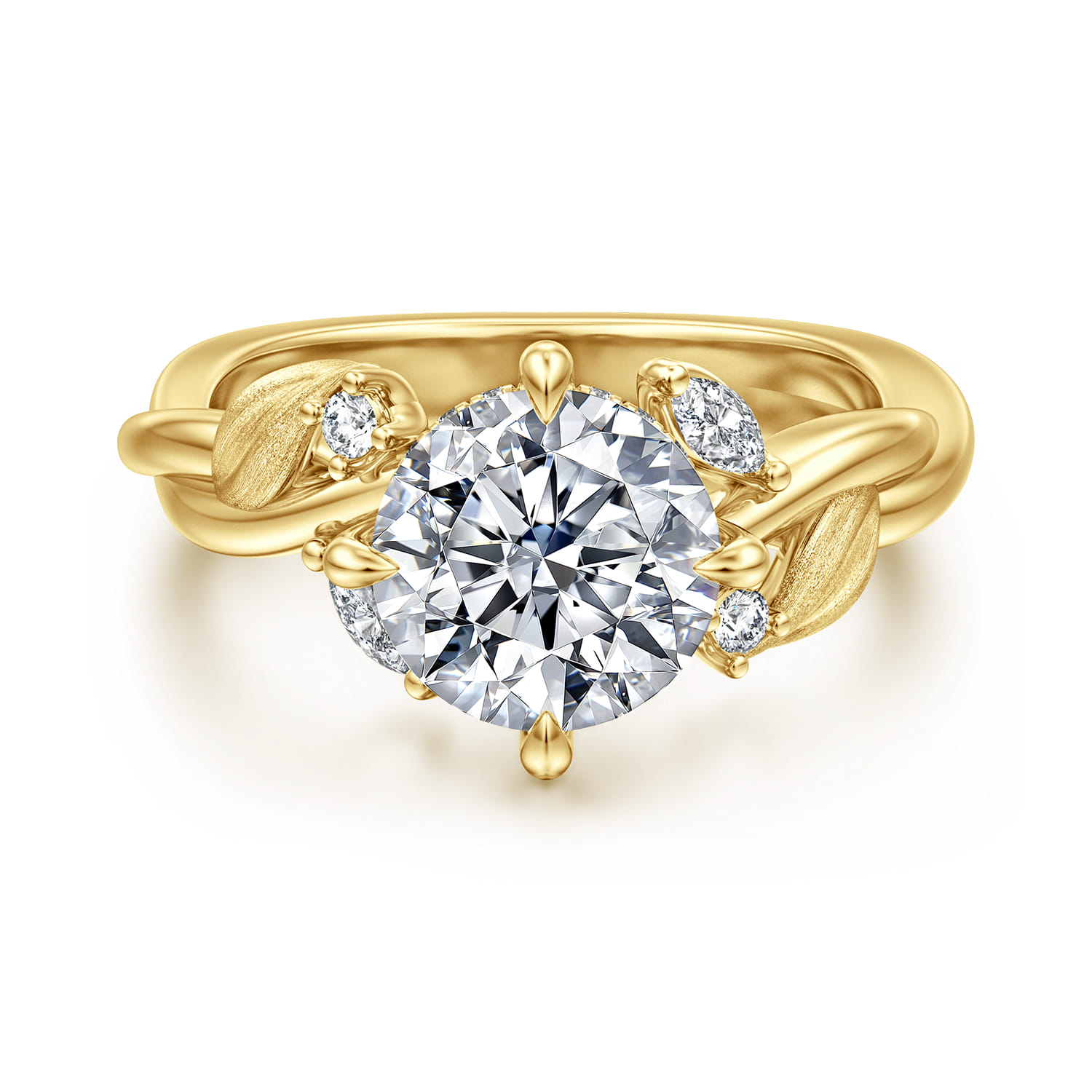 Darling - 14K Yellow Gold Compass Prong Round Diamond Engagement Ring - 0.19 ct - Shot 1