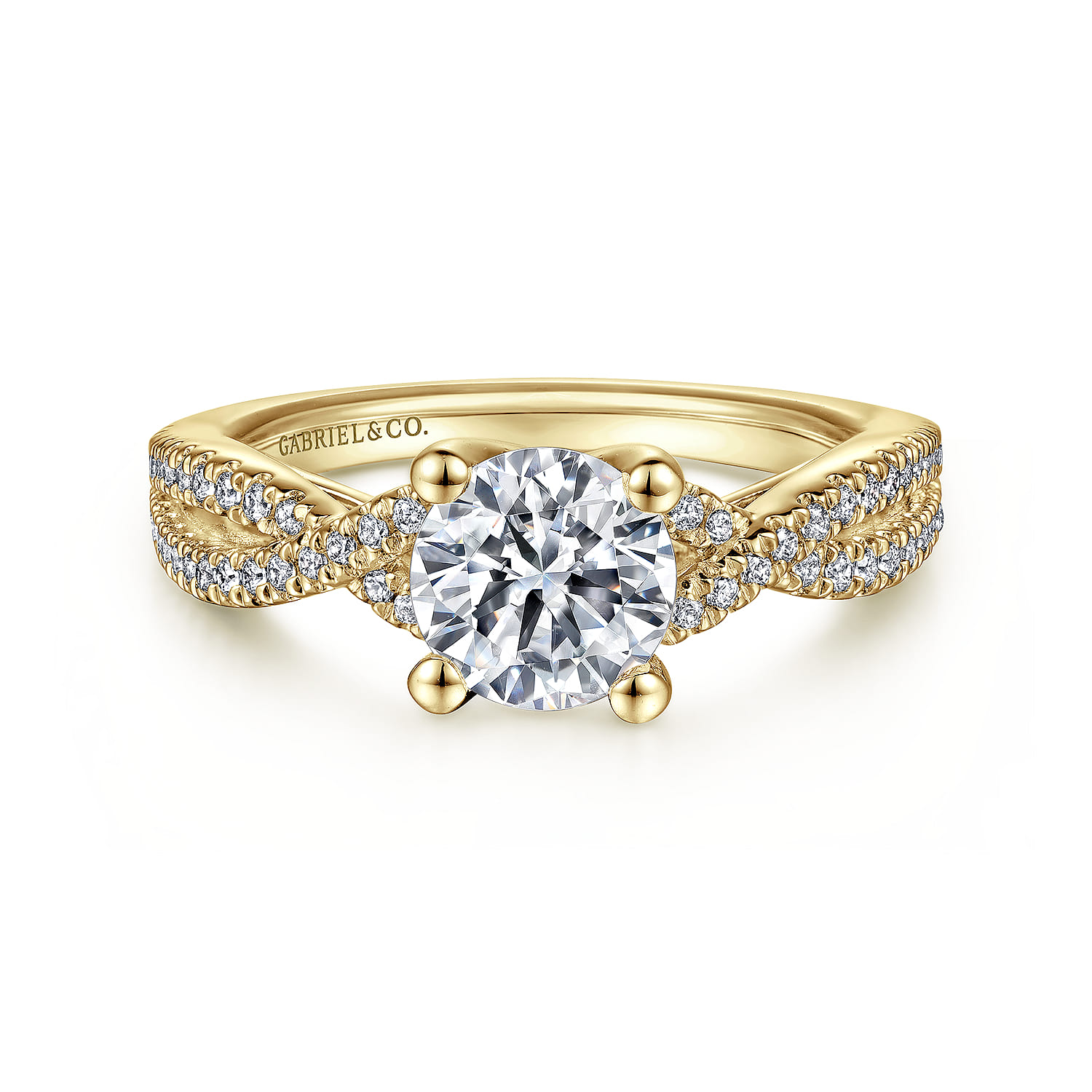 Gina - 14K Yellow Gold Round Diamond Twisted Engagement Ring - 0.2 ct - Shot 1