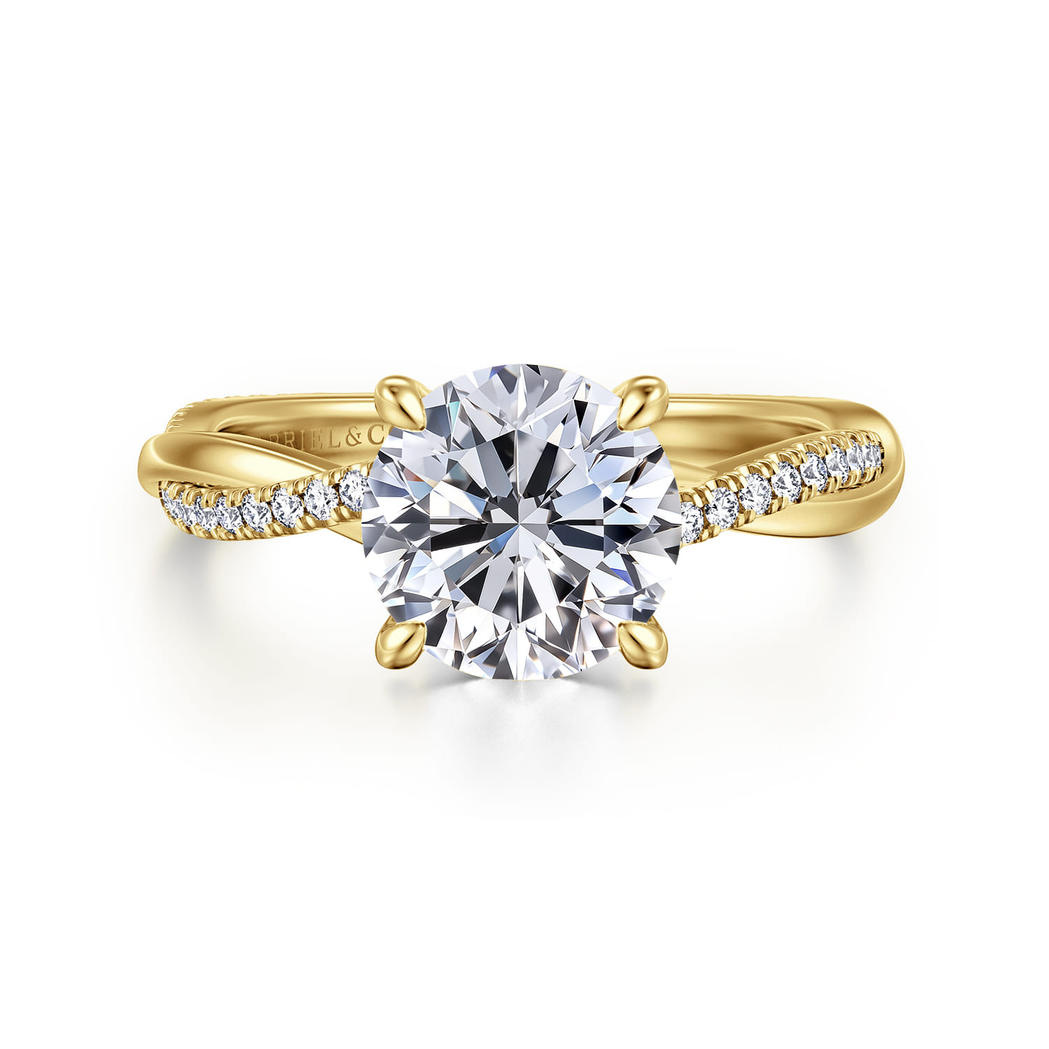Campana - 14K Yellow Gold Twisted Round Diamond Engagement Ring - 0.14 ct - Shot 1