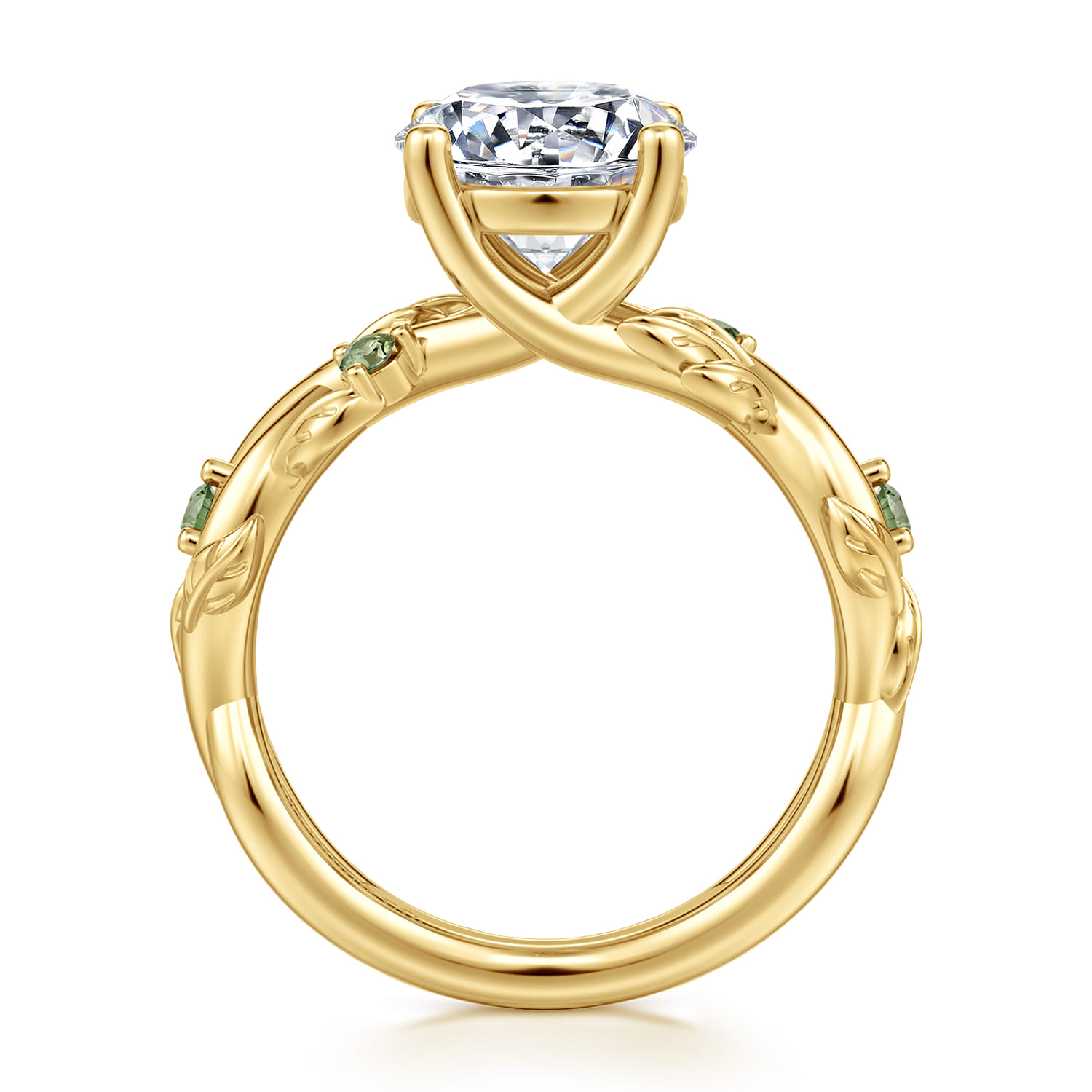 Strength - 14K Yellow Gold Twisted Round Green Sapphire and Diamod Engagement Ring - Shot 2