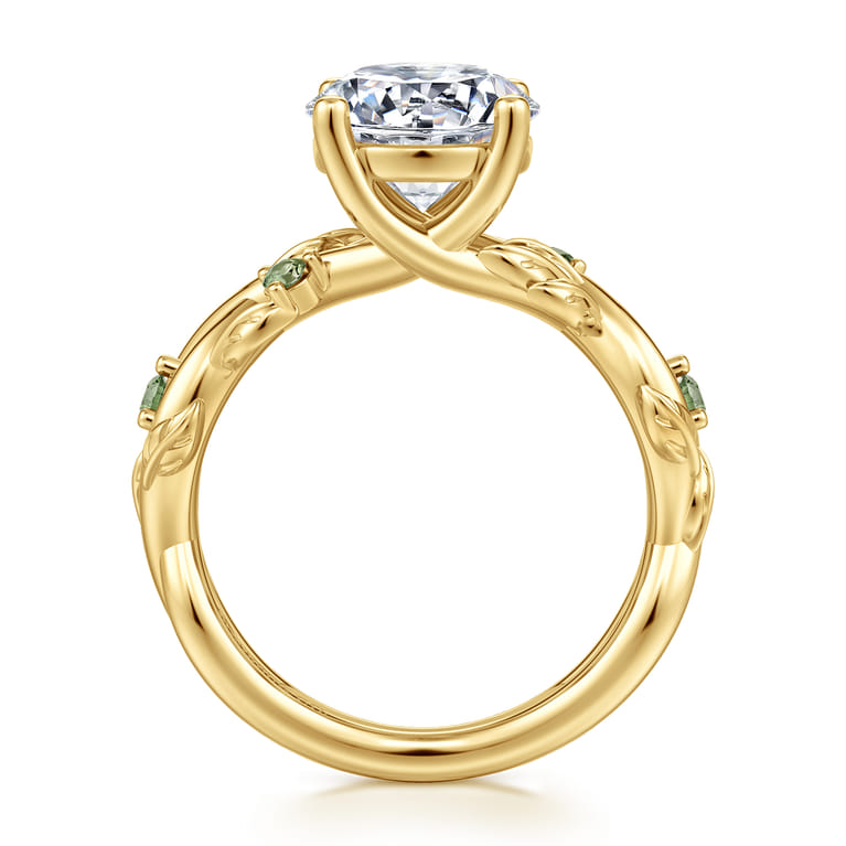 Strength - 14K Yellow Gold Twisted Round Green Sapphire and Diamod Engagement Ring - Shot 2