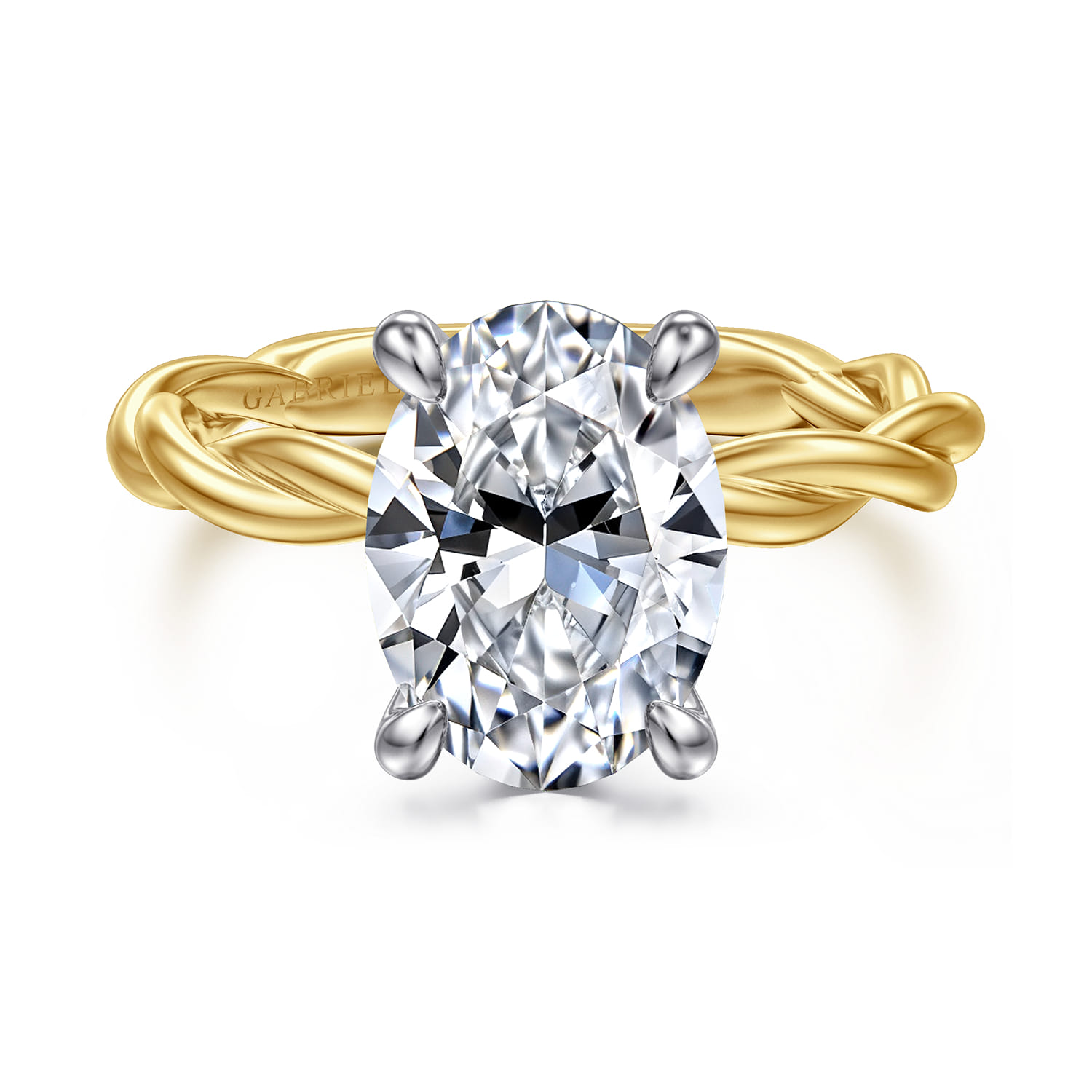 Emersin - 14K White-Yellow Gold Twisted Oval Diamond Engagement Ring - Shot 1