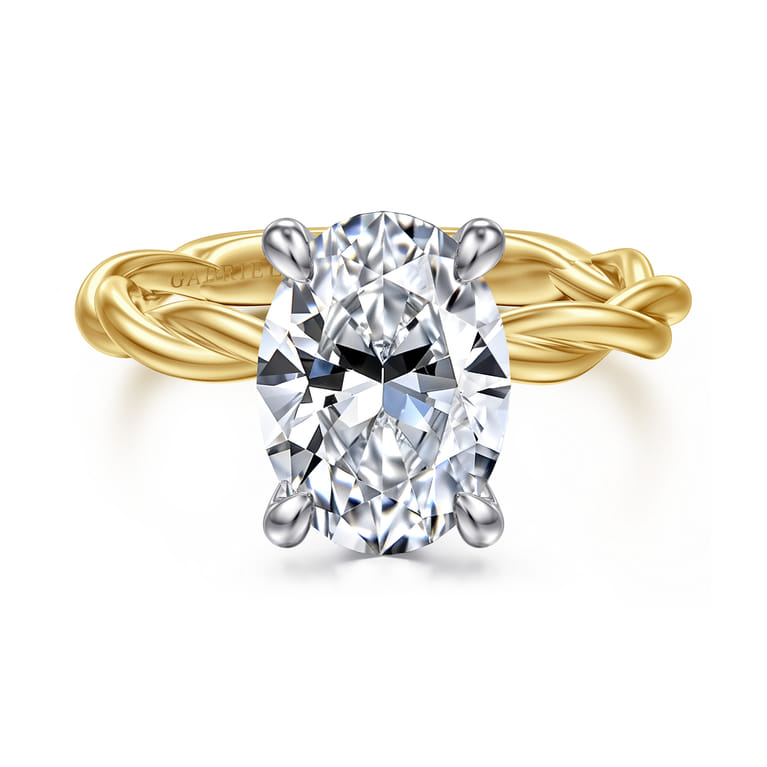 Emersin - 14K White-Yellow Gold Twisted Oval Diamond Engagement Ring - Shot 1