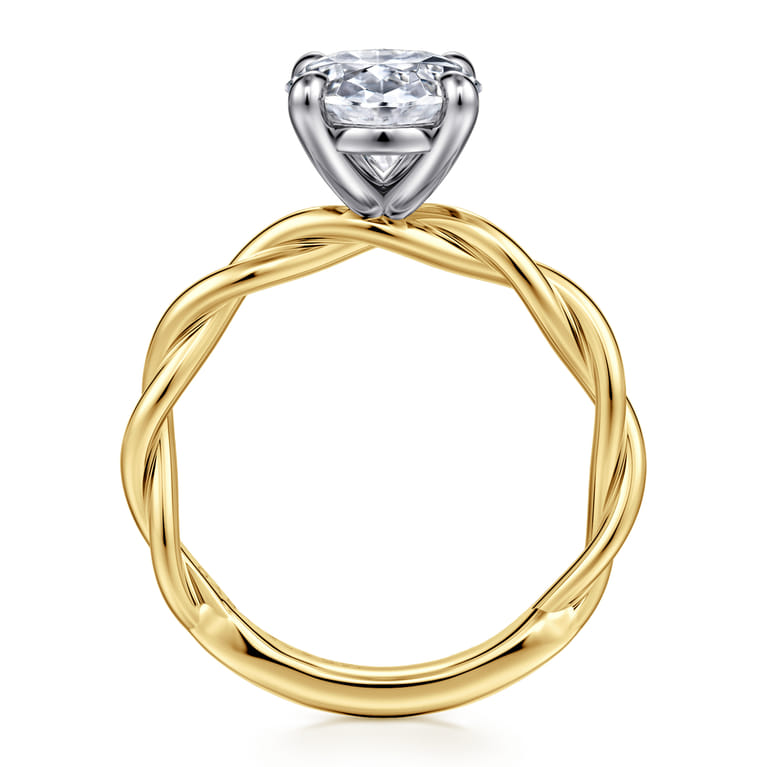 Emersin - 14K White-Yellow Gold Twisted Oval Diamond Engagement Ring - Shot 2