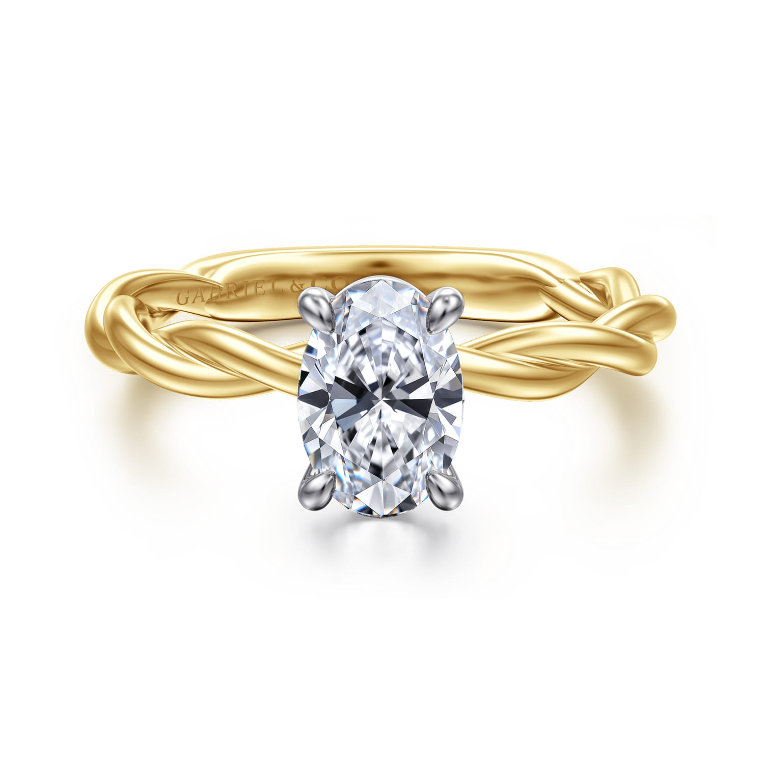 Emersin - 14K White-Yellow Gold Twisted Oval Diamond Engagement Ring - Shot 1