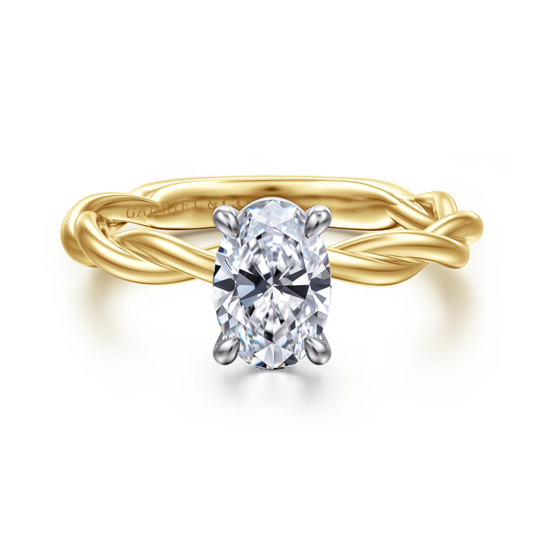 Emersin - 14K White-Yellow Gold Twisted Oval Diamond Engagement Ring - Shot 1