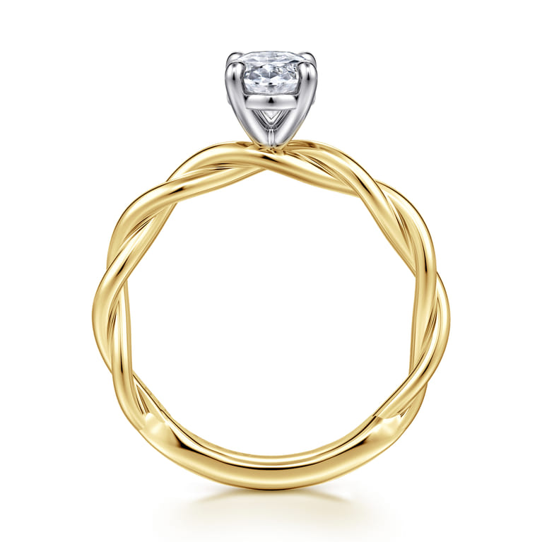 Emersin - 14K White-Yellow Gold Twisted Oval Diamond Engagement Ring - Shot 2