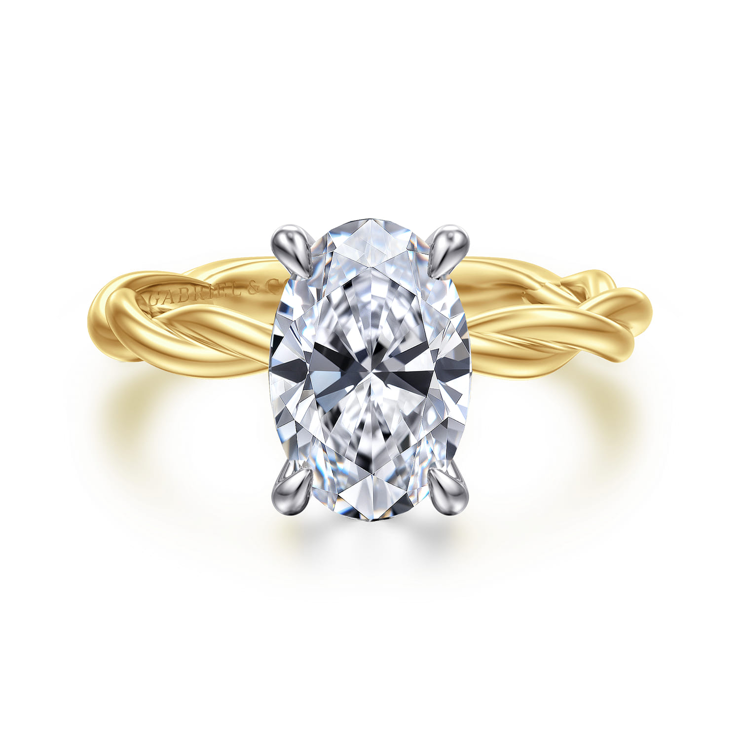 Emersin - 14K White-Yellow Gold Twisted Oval Diamond Engagement Ring - Shot 1