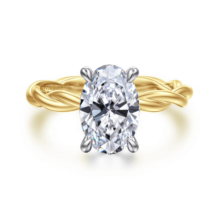 Emersin - 14K White-Yellow Gold Twisted Oval Diamond Engagement Ring - Shot 1