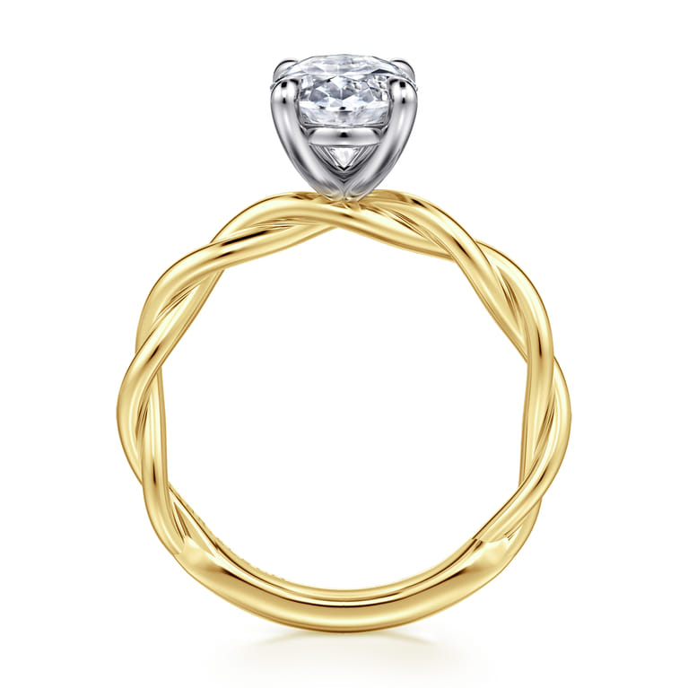 Emersin - 14K White-Yellow Gold Twisted Oval Diamond Engagement Ring - Shot 2