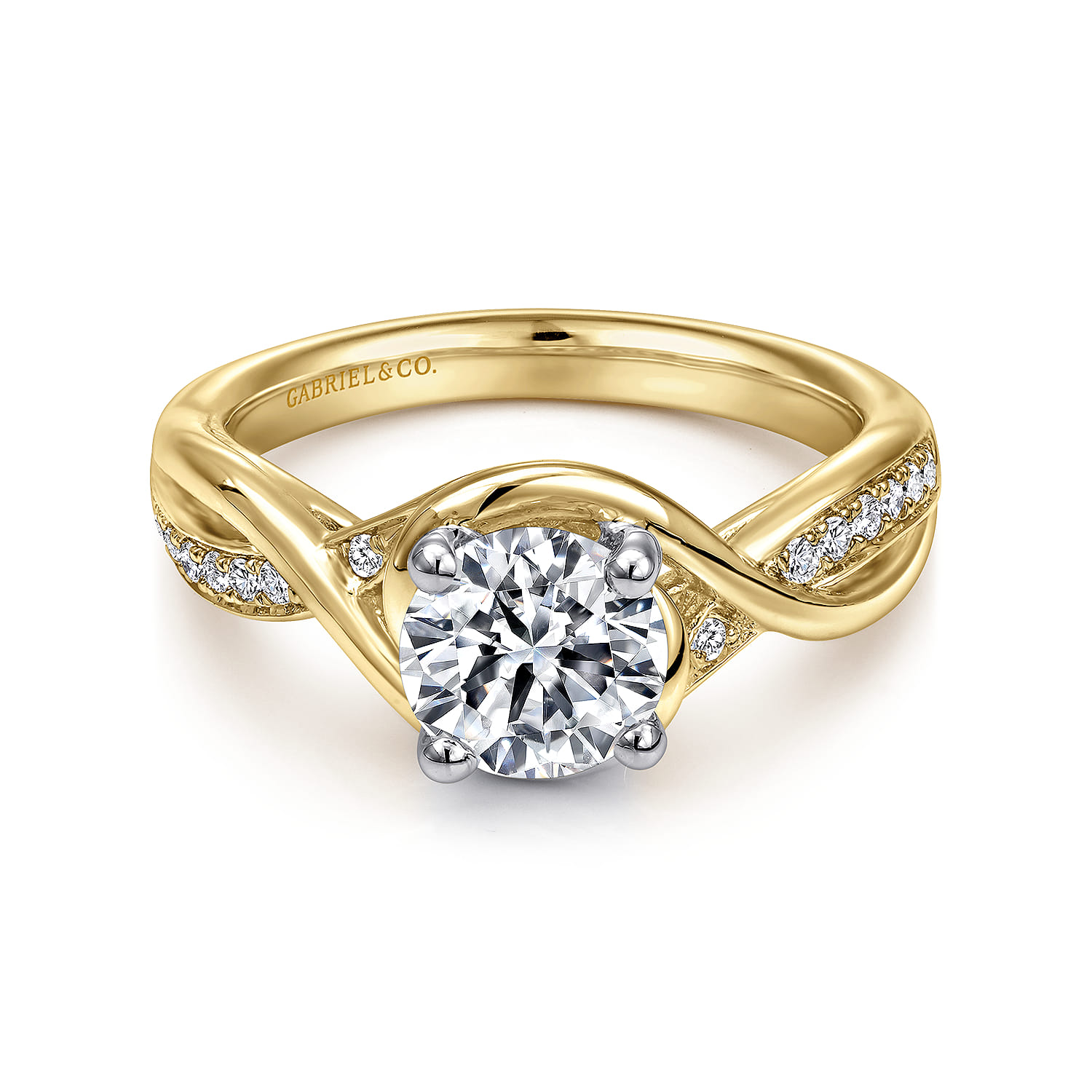 Bailey - 14K White-Yellow Gold Round Diamond Bypass Channel Set Engagement Ring - 0.09 ct - Shot 1