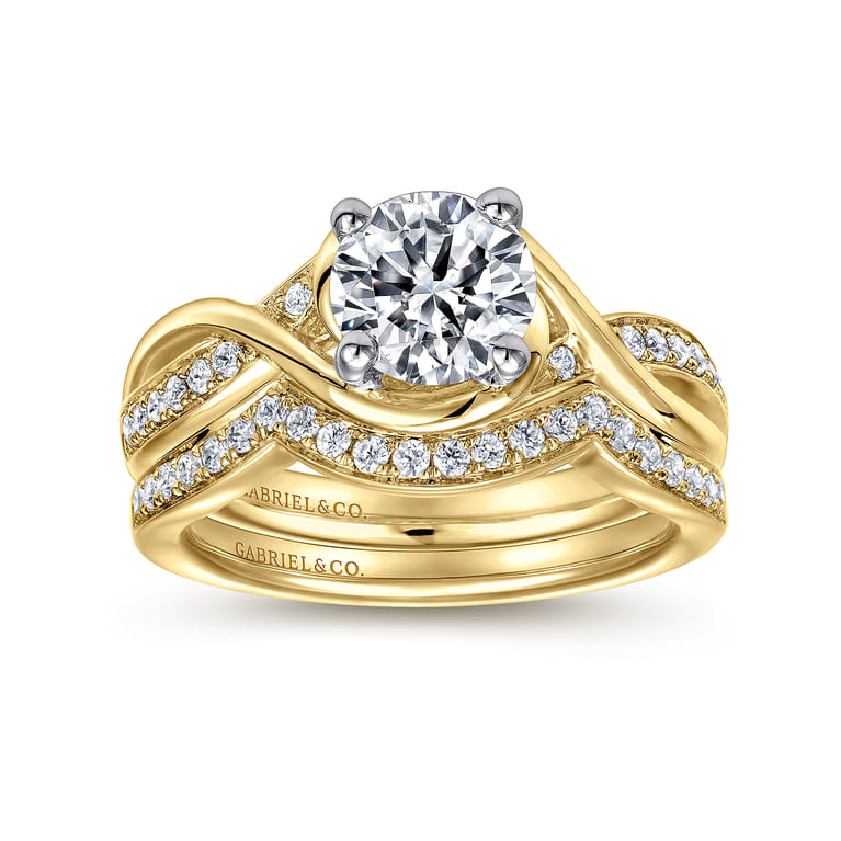 Bailey - 14K White-Yellow Gold Round Diamond Bypass Channel Set Engagement Ring - 0.09 ct - Shot 4