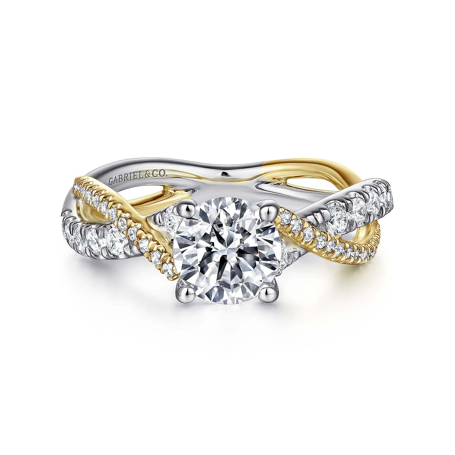Sandrine - 14K White-Yellow Gold Round Diamond Twisted Engagement Ring - 0.36 ct - Shot 1
