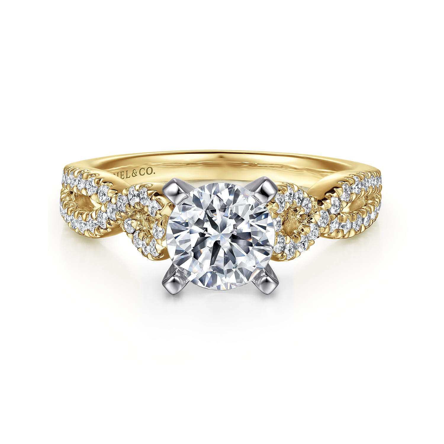 Kayla - 14K White-Yellow Gold Twisted Round Diamond Engagement Ring - 0.35 ct - Shot 1