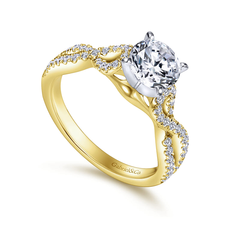 Kayla - 14K White-Yellow Gold Twisted Round Diamond Engagement Ring - 0.35 ct - Shot 3