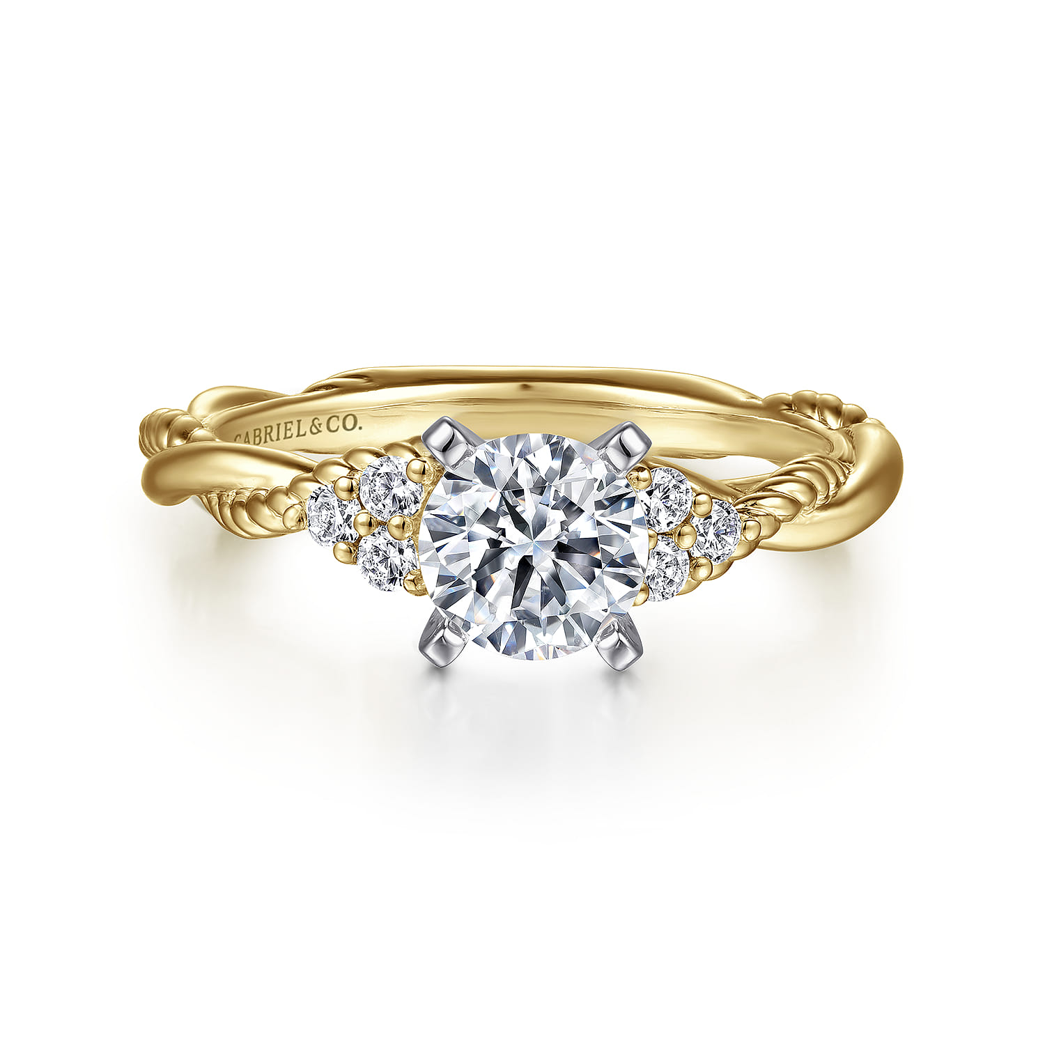 Catalina - 14K White-Yellow Gold Round Diamond Twisted Engagement Ring - 0.12 ct - Shot 1
