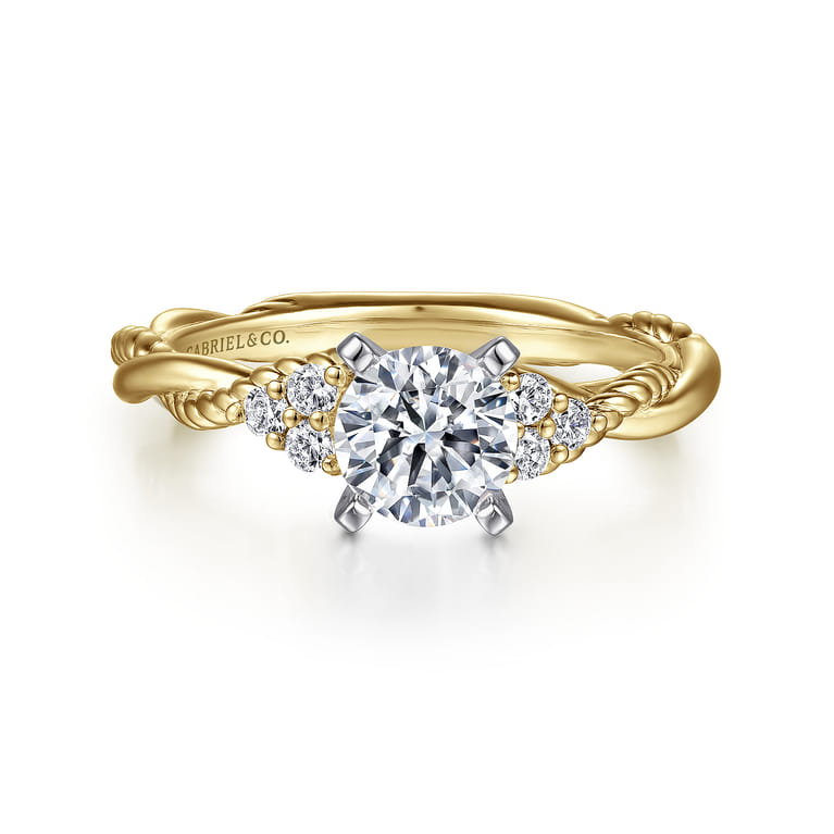 Catalina - 14K White-Yellow Gold Round Diamond Twisted Engagement Ring - 0.12 ct - Shot 1