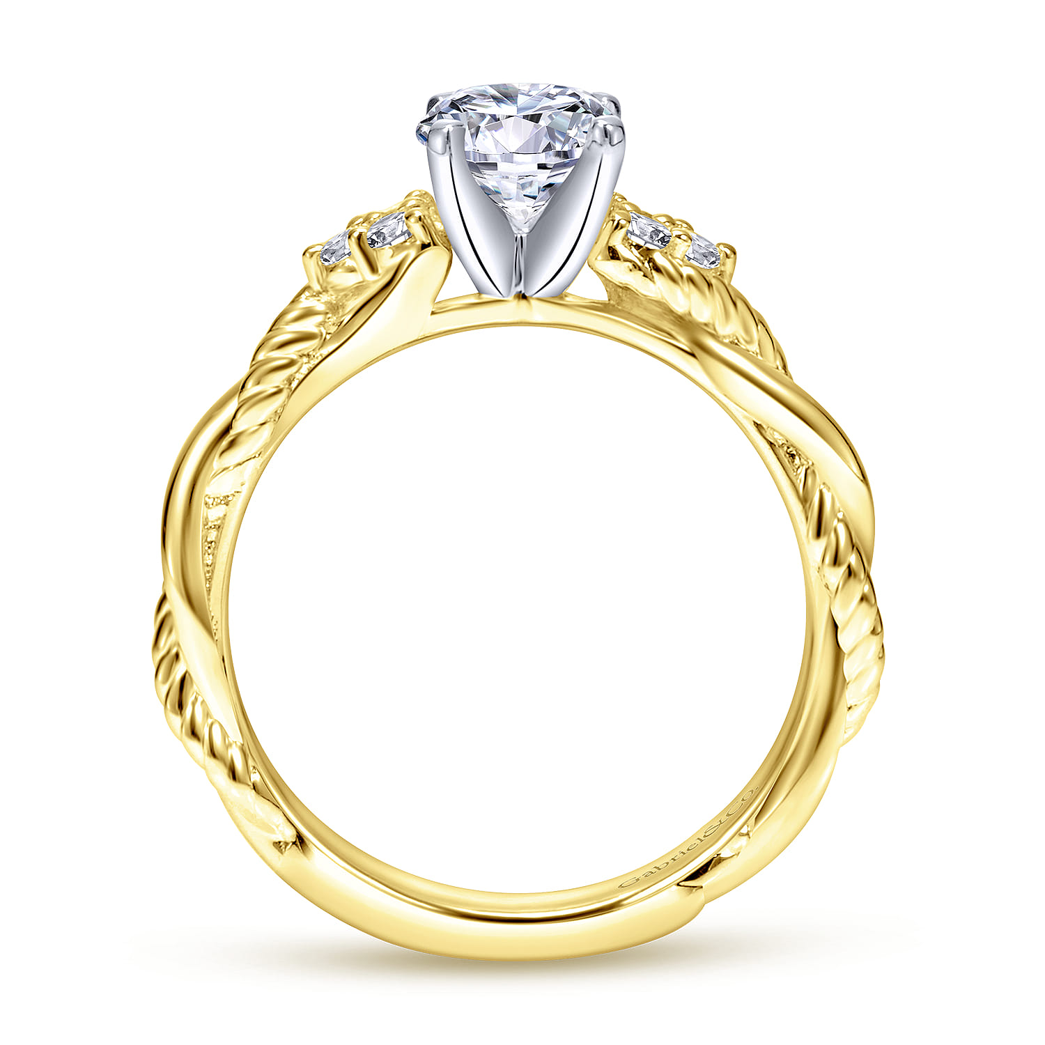 Catalina - 14K White-Yellow Gold Round Diamond Twisted Engagement Ring - 0.12 ct - Shot 2