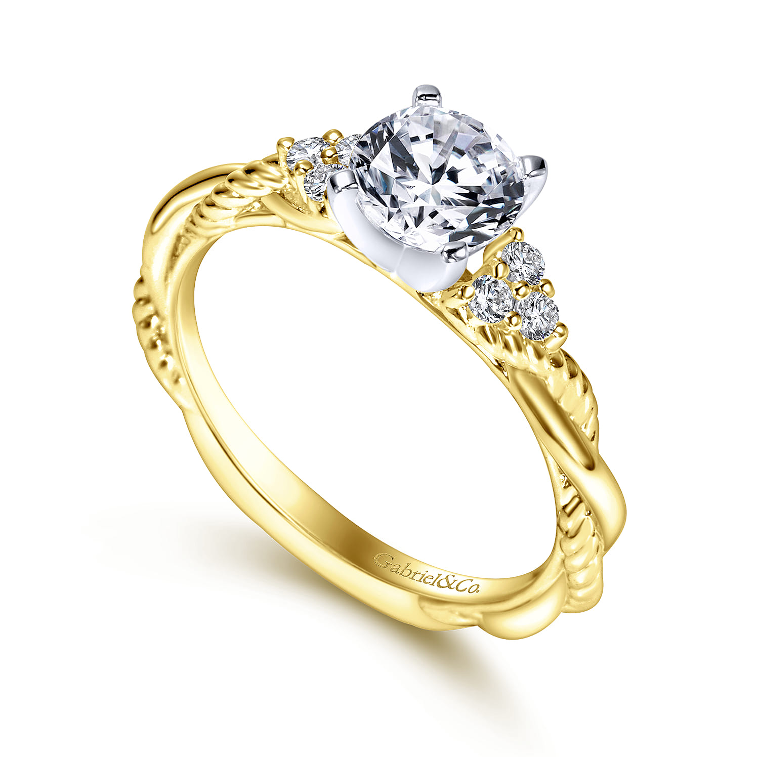 Catalina - 14K White-Yellow Gold Round Diamond Twisted Engagement Ring - 0.12 ct - Shot 3