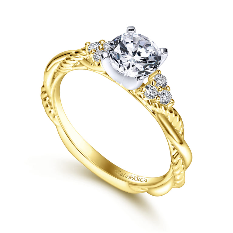 Catalina - 14K White-Yellow Gold Round Diamond Twisted Engagement Ring - 0.12 ct - Shot 3